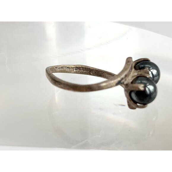 Tahitian Pearl Bead Accented Sterling Silver 925 Vintage Ring - sz 6.25 - Picture 6 of 15